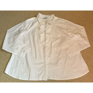 NWOT Womens Blouse-BACK IN THE SADDLE-white cotton stretch pintucked/ruffled-2X